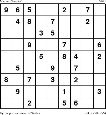 The grouppuzzles.com Medium Sudoku puzzle for Friday October 24, 2025