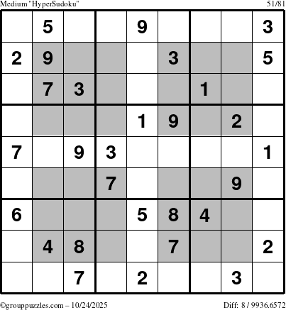 The grouppuzzles.com Medium HyperSudoku puzzle for Friday October 24, 2025