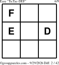 The grouppuzzles.com Easy TicTac-DEF puzzle for Tuesday September 29, 2026