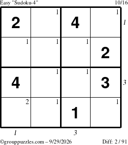 The grouppuzzles.com Easy Sudoku-4 puzzle for Tuesday September 29, 2026 with all 2 steps marked