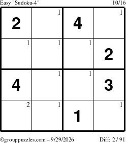 The grouppuzzles.com Easy Sudoku-4 puzzle for Tuesday September 29, 2026 with the first 2 steps marked