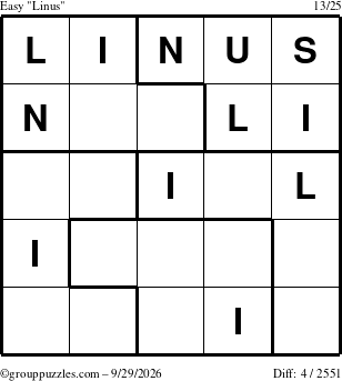 The grouppuzzles.com Easy Linus puzzle for Tuesday September 29, 2026