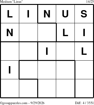 The grouppuzzles.com Medium Linus puzzle for Tuesday September 29, 2026