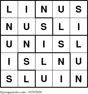 The grouppuzzles.com Answer grid for the Linus puzzle for Tuesday September 29, 2026