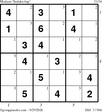 The grouppuzzles.com Medium Sudoku-6up puzzle for Tuesday September 29, 2026, suitable for printing, with all 3 steps marked