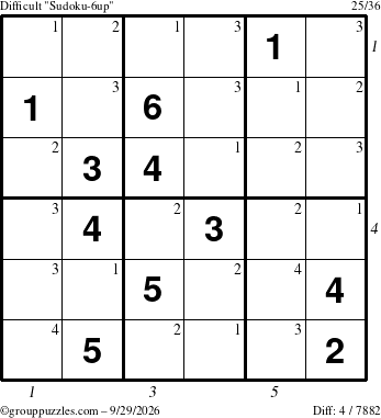 The grouppuzzles.com Difficult Sudoku-6up puzzle for Tuesday September 29, 2026 with all 4 steps marked