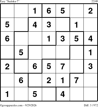 The grouppuzzles.com Easy Sudoku-7 puzzle for Tuesday September 29, 2026