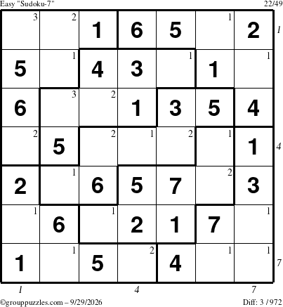 The grouppuzzles.com Easy Sudoku-7 puzzle for Tuesday September 29, 2026 with all 3 steps marked