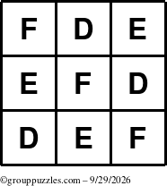 The grouppuzzles.com Answer grid for the TicTac-DEF puzzle for Tuesday September 29, 2026