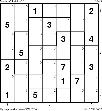 The grouppuzzles.com Medium Sudoku-7 puzzle for Tuesday September 29, 2026 with all 6 steps marked
