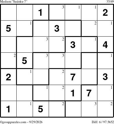 The grouppuzzles.com Medium Sudoku-7 puzzle for Tuesday September 29, 2026 with the first 3 steps marked