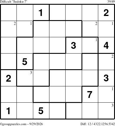 The grouppuzzles.com Difficult Sudoku-7 puzzle for Tuesday September 29, 2026 with the first 3 steps marked