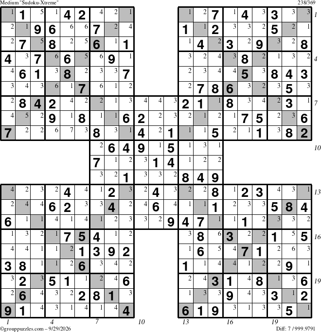 The grouppuzzles.com Medium Sudoku-Xtreme puzzle for Tuesday September 29, 2026 with all 7 steps marked