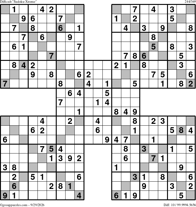 The grouppuzzles.com Difficult Sudoku-Xtreme puzzle for Tuesday September 29, 2026
