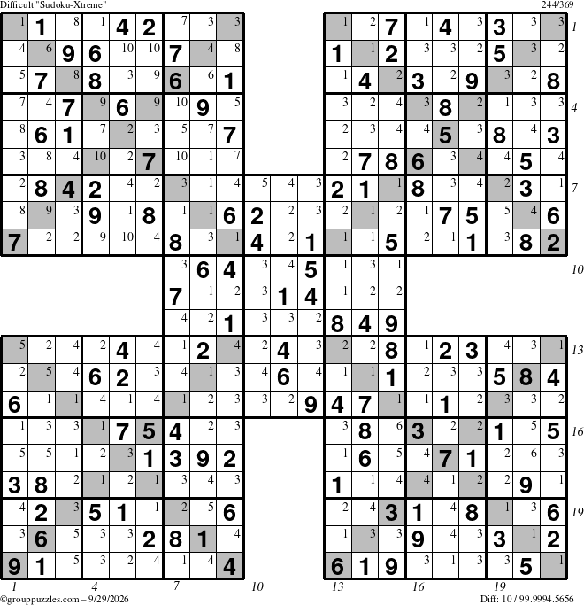 The grouppuzzles.com Difficult Sudoku-Xtreme puzzle for Tuesday September 29, 2026, suitable for printing, with all 10 steps marked
