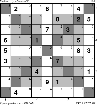 The grouppuzzles.com Medium HyperSudoku-X puzzle for Tuesday September 29, 2026 with all 8 steps marked