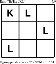 The grouppuzzles.com Easy TicTac-JKL puzzle for Sunday September 6, 2026