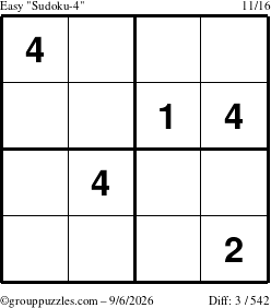 The grouppuzzles.com Easy Sudoku-4 puzzle for Sunday September 6, 2026