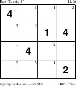 The grouppuzzles.com Easy Sudoku-4 puzzle for Sunday September 6, 2026 with the first 3 steps marked