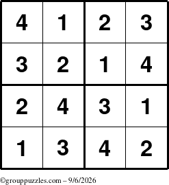 The grouppuzzles.com Answer grid for the Sudoku-4 puzzle for Sunday September 6, 2026