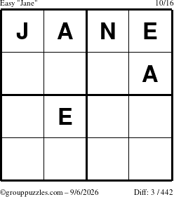 The grouppuzzles.com Easy Jane puzzle for Sunday September 6, 2026