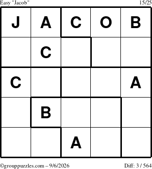 The grouppuzzles.com Easy Jacob puzzle for Sunday September 6, 2026