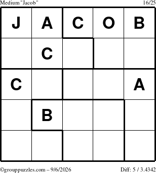 The grouppuzzles.com Medium Jacob puzzle for Sunday September 6, 2026
