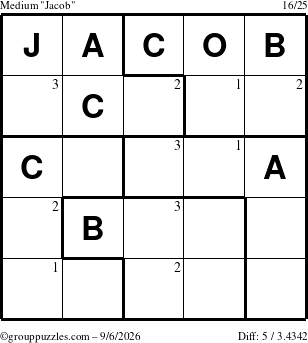 The grouppuzzles.com Medium Jacob puzzle for Sunday September 6, 2026 with the first 3 steps marked