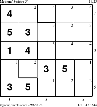 The grouppuzzles.com Medium Sudoku-5 puzzle for Sunday September 6, 2026 with all 4 steps marked