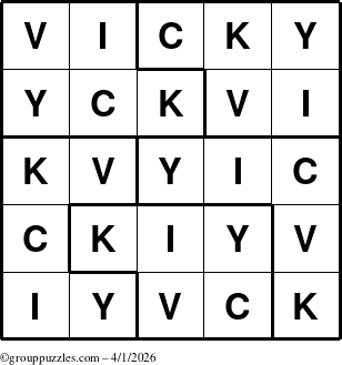 The grouppuzzles.com Answer grid for the Vicky puzzle for Wednesday April 1, 2026