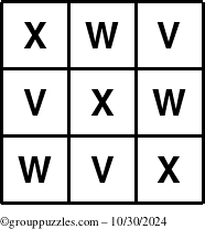 The grouppuzzles.com Answer grid for the TicTac-VWX puzzle for Wednesday October 30, 2024