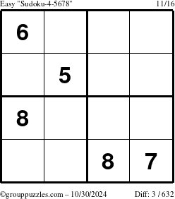 The grouppuzzles.com Easy Sudoku-4-5678 puzzle for Wednesday October 30, 2024