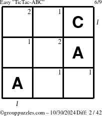 The grouppuzzles.com Easy TicTac-ABC puzzle for Wednesday October 30, 2024 with all 2 steps marked