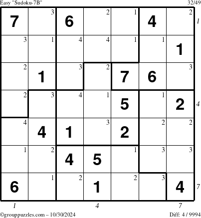 The grouppuzzles.com Easy Sudoku-7B puzzle for Wednesday October 30, 2024 with all 4 steps marked