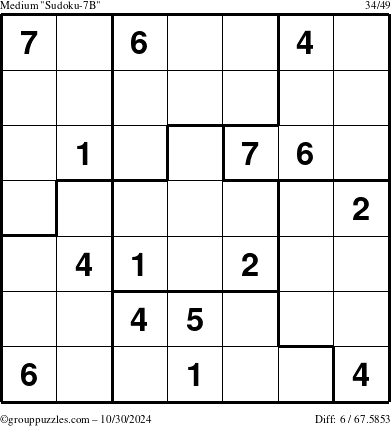 The grouppuzzles.com Medium Sudoku-7B puzzle for Wednesday October 30, 2024