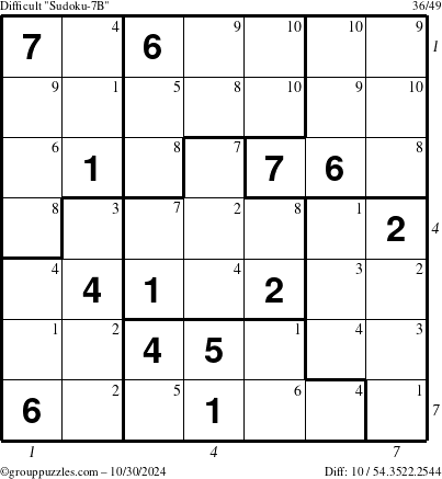 The grouppuzzles.com Difficult Sudoku-7B puzzle for Wednesday October 30, 2024 with all 10 steps marked