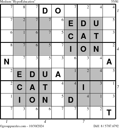 The grouppuzzles.com Medium HyperEducation-i23 puzzle for Wednesday October 30, 2024, suitable for printing, with all 8 steps marked