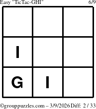 The grouppuzzles.com Easy TicTac-GHI puzzle for Monday March 9, 2026