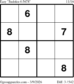 The grouppuzzles.com Easy Sudoku-4-5678 puzzle for Monday March 9, 2026