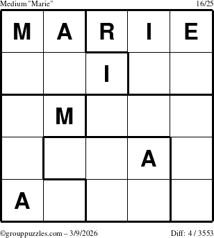 The grouppuzzles.com Medium Marie puzzle for Monday March 9, 2026
