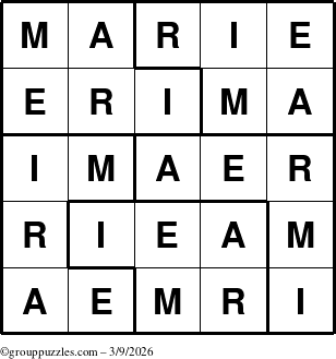 The grouppuzzles.com Answer grid for the Marie puzzle for Monday March 9, 2026