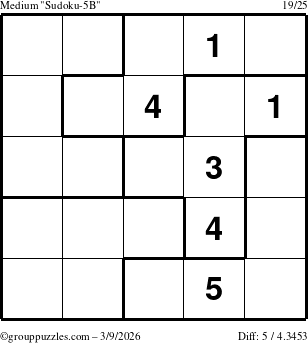 The grouppuzzles.com Medium Sudoku-5B puzzle for Monday March 9, 2026