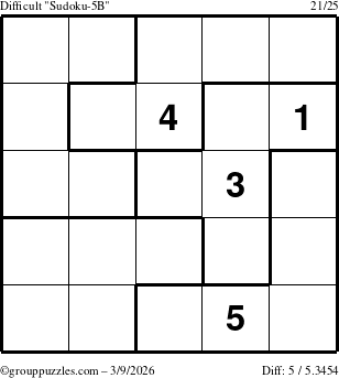 The grouppuzzles.com Difficult Sudoku-5B puzzle for Monday March 9, 2026