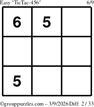 The grouppuzzles.com Easy TicTac-456 puzzle for Monday March 9, 2026