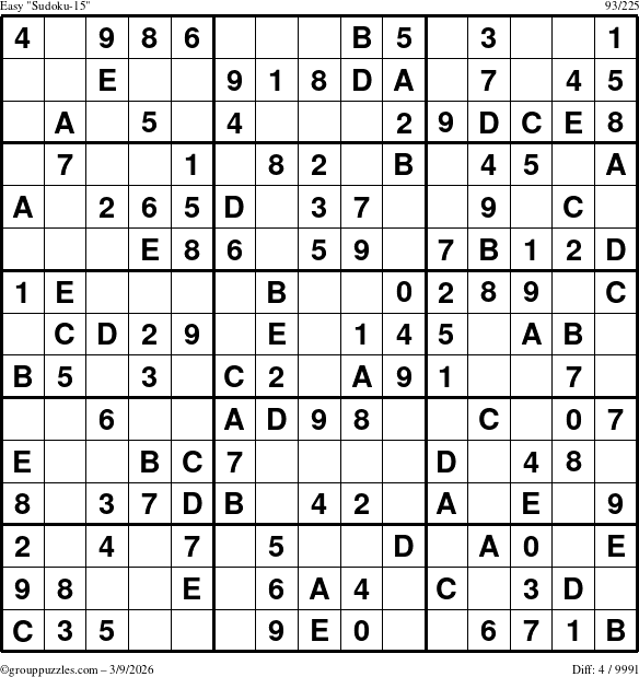The grouppuzzles.com Easy Sudoku-15 puzzle for Monday March 9, 2026