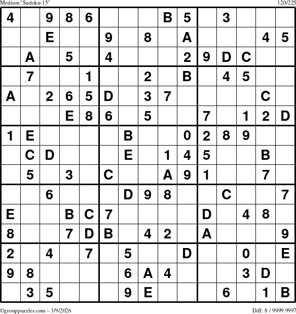 The grouppuzzles.com Medium Sudoku-15 puzzle for Monday March 9, 2026