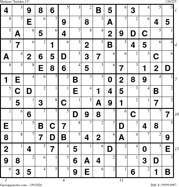 The grouppuzzles.com Medium Sudoku-15 puzzle for Monday March 9, 2026 with all 8 steps marked