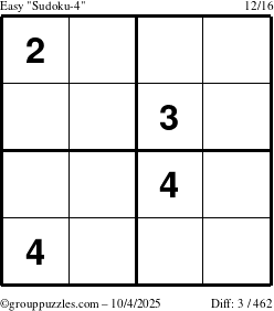 The grouppuzzles.com Easy Sudoku-4 puzzle for Saturday October 4, 2025