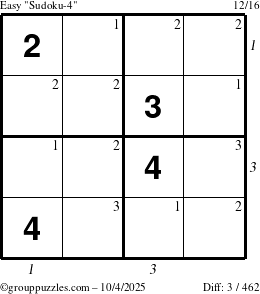 The grouppuzzles.com Easy Sudoku-4 puzzle for Saturday October 4, 2025 with all 3 steps marked