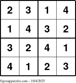 The grouppuzzles.com Answer grid for the Sudoku-4 puzzle for Saturday October 4, 2025